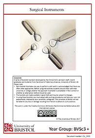Clinical skills instruction booklet cover page, surgical instruments